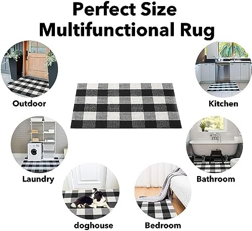 Cotton Buffalo Plaid Rug 275x43 Black White Checkered