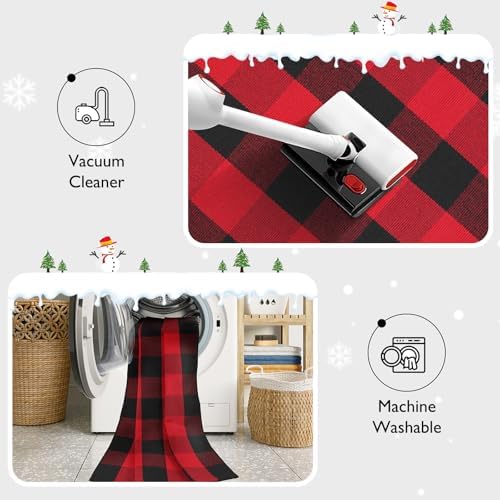 Sungea Christmas Door Mat 24x51 Red Black Buffalo Plaid Outdoor Rug