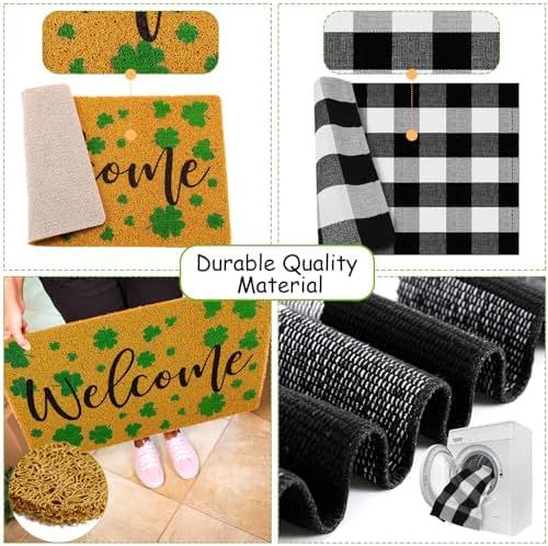 Fabbay 2 Pcs Fall Welcome Mat Buffalo Plaid Rug for Front Door