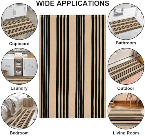 Tiveney 2 x 3 Front Door Mat Outdoor Entrance Entryway Rug Black Khaki Layered Doormats