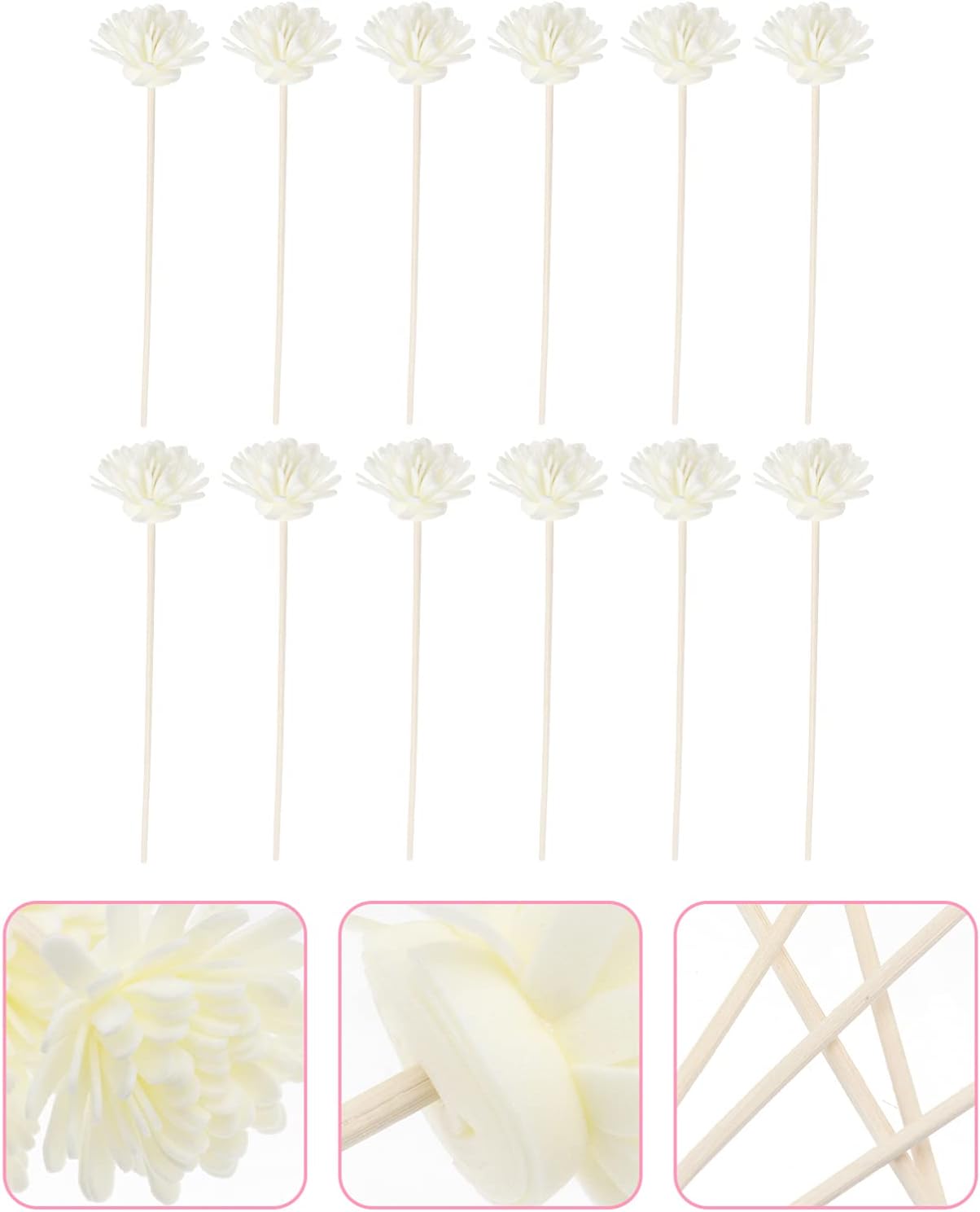 Cabilock 12pcs Wood Flower Rattan Reed Diffuser Sticks Essential Oil Replacement
