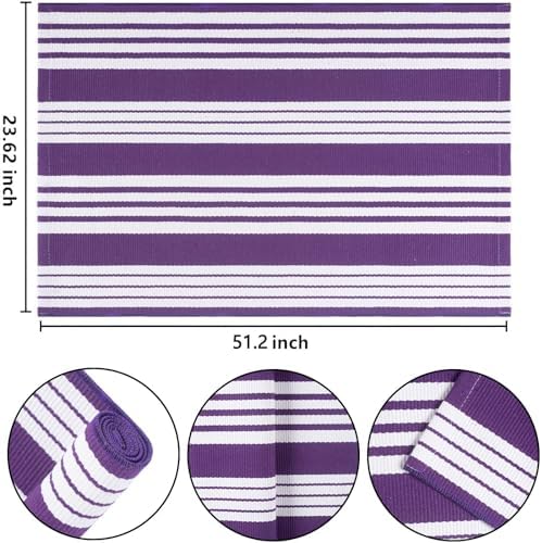 Purple and White Striped Outdoor Rug 24x51 Inch