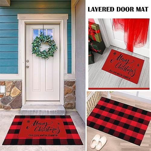 Timgle 2 Pcs Christmas Doormats and Plaid Rug Set