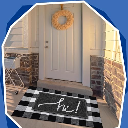 Geelin 2 Pcs Front Door Mats Buffalo Checkered Rug for Indoor Outdoor Entrance Decor