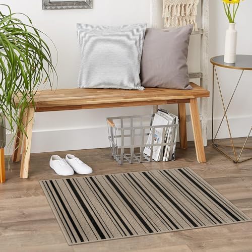 Easy Jute Striped Entryway Rug 2x3 Modern Indoor Outdoor Doormat