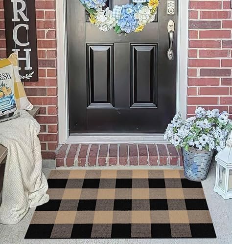 Checkered Front Door Mat 24x35 Buffalo Plaid Rug