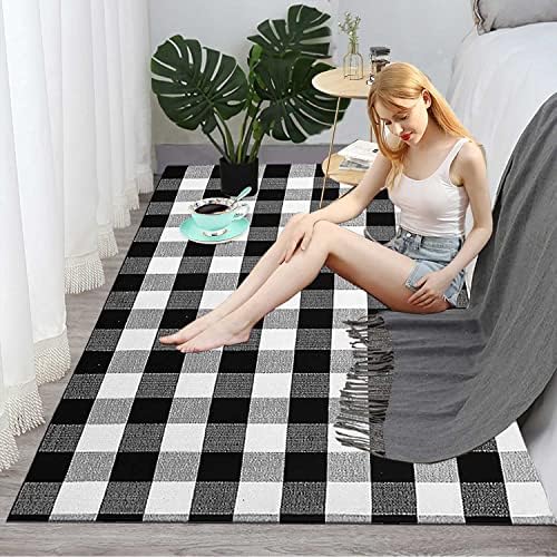 HOYIJA Buffalo Plaid Area Rug 4x6 Black White Checkered Carpet