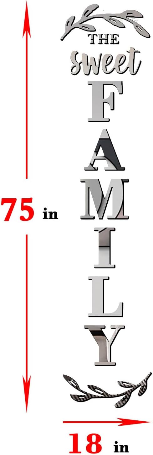 Home Wall Decor Family Letter Signs with Mirrors Stickers - Silver 68 X 18 in