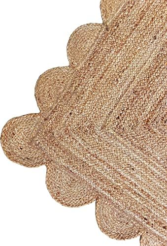 Jute Area Rug 2 x 3 Scalloped Pattern Natural