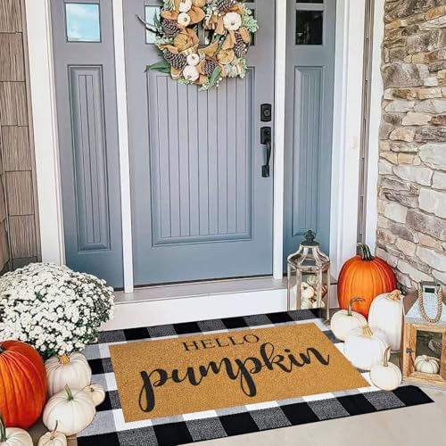 2 Pcs Fall Door Mat Combo Set Buffalo Plaid Outdoor Rug Welcome Mat