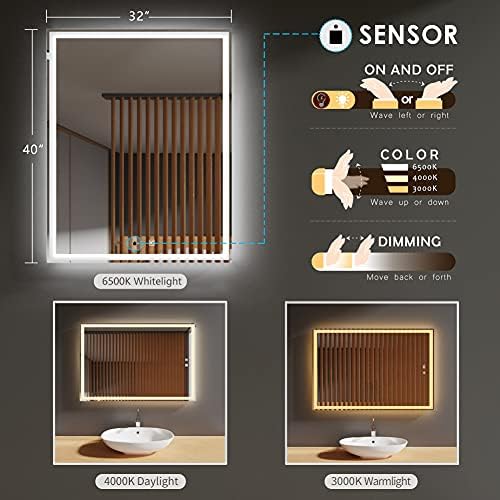 GP GANPE 32x40 Inch LED Bathroom Mirror with Bluetooth