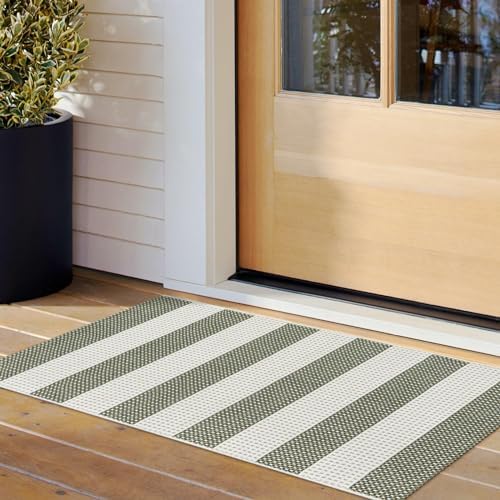 LEEVAN Door Mat Outdoor Front Porch Rug Green White