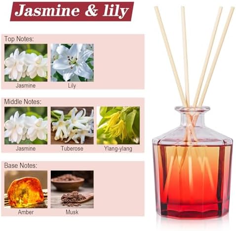 Jasmine Lily Reed Diffuser Set 85 Oz 10 Sticks for Home Rooms