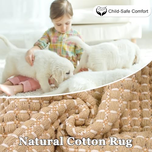 Natural Cotton Woven Hallway Runner Rug 2x6 ft Reversible