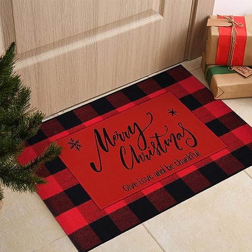 Timgle 2 Pcs Christmas Doormats and Plaid Rug Set