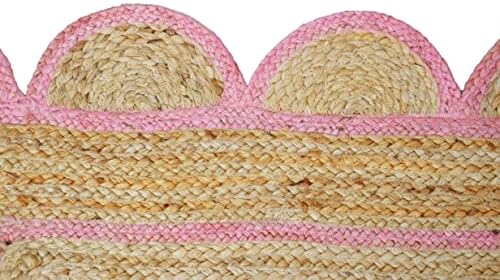 Scallop Pattern Jute Bohemian Area Rug 2x3 Light Pink