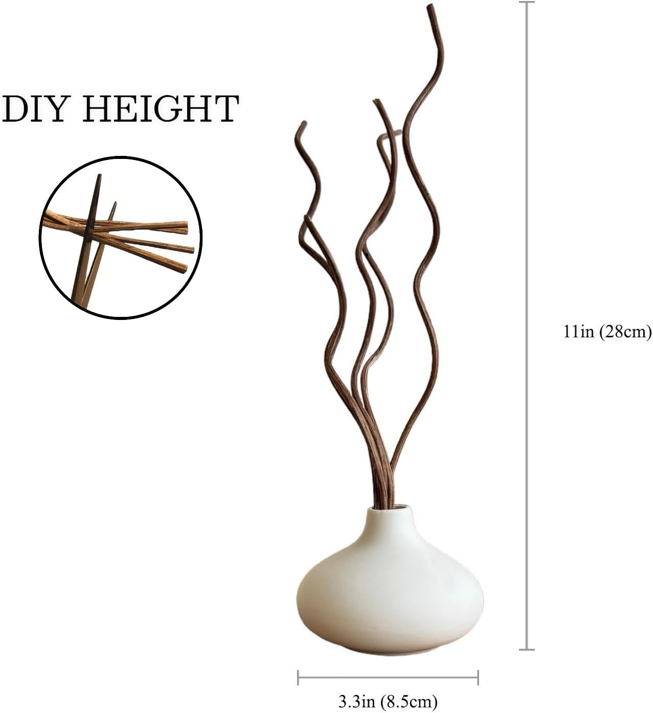 White Ceramic Vase Set of 2 with Rattan Reeds for Aromatherapy