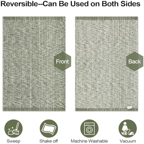 LEEVAN Washable Area Rug 4x6 Hand Woven Cotton
