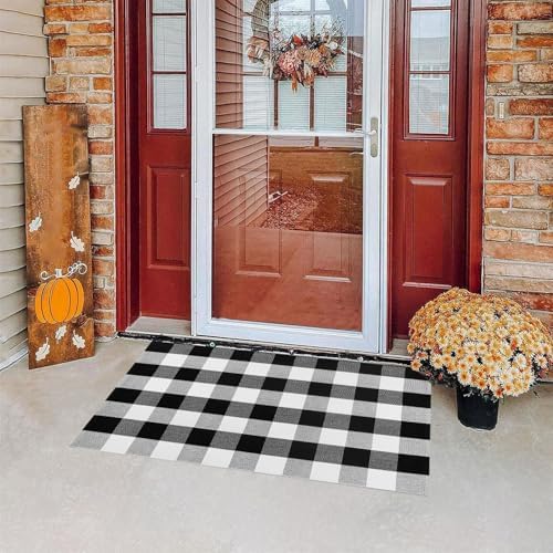 Generic Fall Outdoor Rug Front Porch Buffalo Plaid Doormat Black