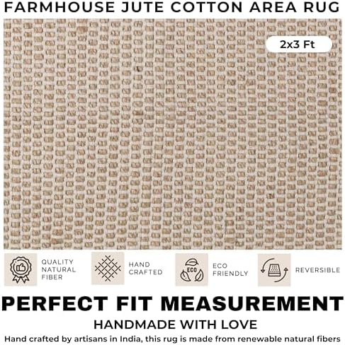 Bedding Craft Jute Cotton Area Rug 24x36 Inch Natural Machine Washable