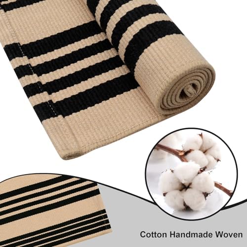 Tiveney 2 x 3 Front Door Mat Outdoor Entrance Entryway Rug Black Khaki Layered Doormats