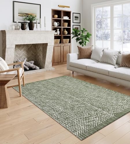 LEEVAN Washable Area Rug 4x6 Hand Woven Cotton