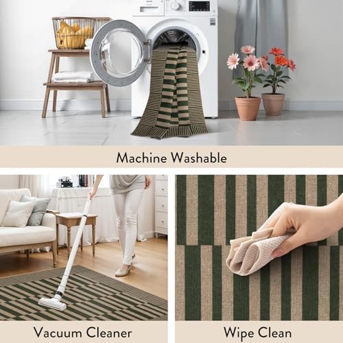 Beeiva Striped Jute Rug 3x5 Non-Slip Outdoor Indoor Entryway Mat - Green