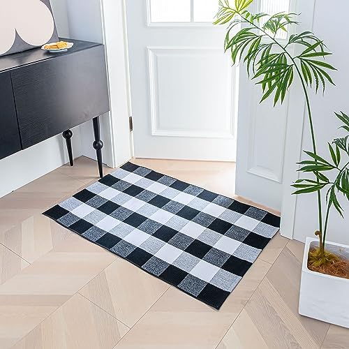 Cotton Buffalo Plaid Rug 275x43 Black White Checkered