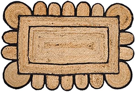 KLAVATE Scalloped Jute Area Rug Black 2x3 Feet