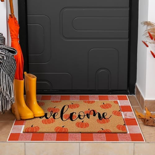 2 Pcs Fall Pumpkin Welcome Doormat Set