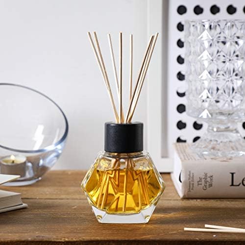 3PC Clear Glass Reed Diffuser Set with Black Caps and 24 Natural Reed Sticks