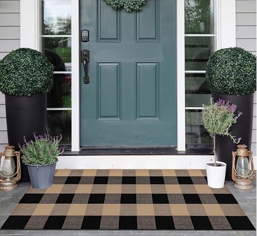 Black and Tan Plaid Front Porch Rug 2x43
