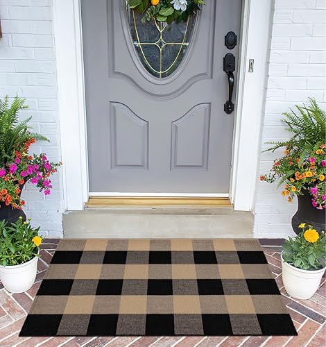 Checkered Front Door Mat 24x35 Buffalo Plaid Rug