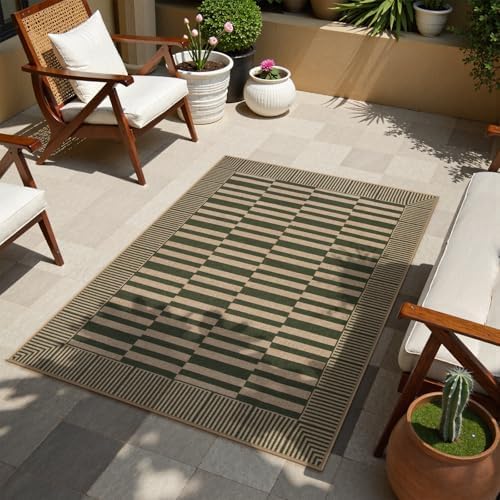 Beeiva Striped Jute Rug 3x5 Non-Slip Outdoor Indoor Entryway Mat - Green