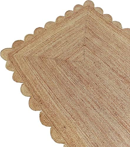 Jute Area Rug 2 x 3 Scalloped Pattern Natural