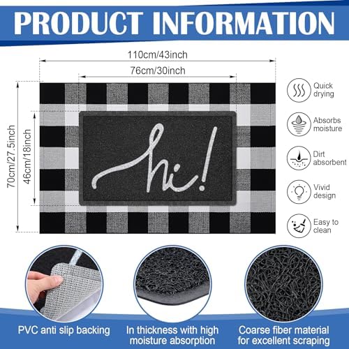 Geelin 2 Pcs Front Door Mats Buffalo Checkered Rug for Indoor Outdoor Entrance Decor