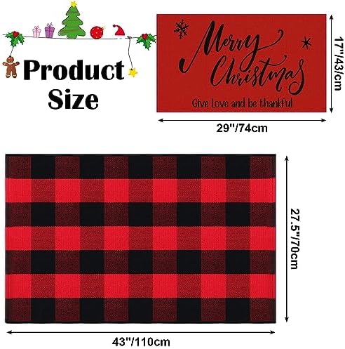 Timgle 2 Pcs Christmas Doormats and Plaid Rug Set