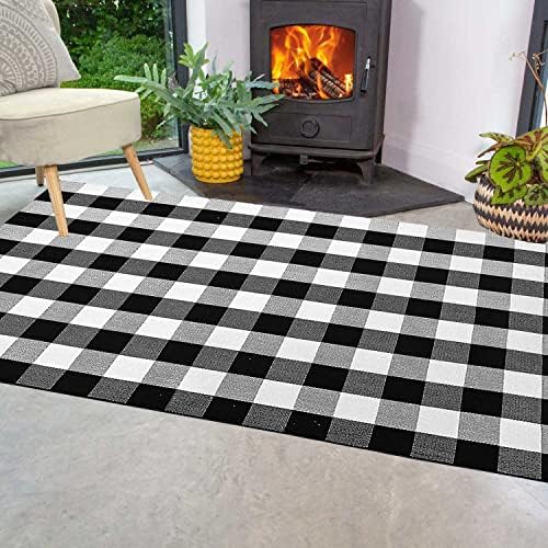 HOYIJA Buffalo Plaid Area Rug 4x6 Black White Checkered Carpet