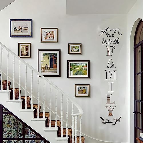 Home Wall Decor Family Letter Signs with Mirrors Stickers - Silver 68 X 18 in