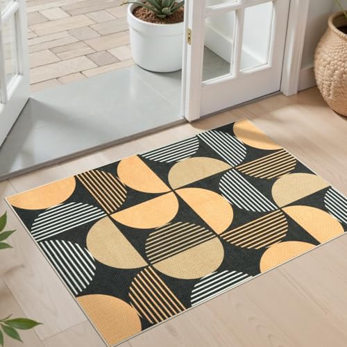 LEEVAN Easy Jute Small Rug Rainbow Geometric Design