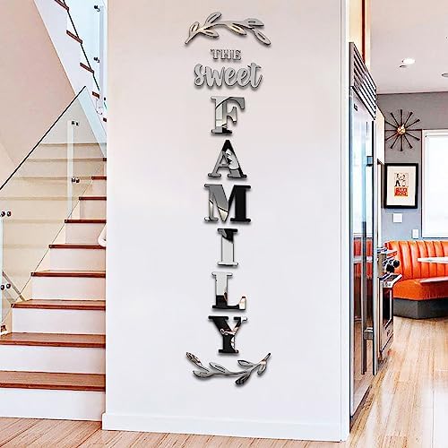 Home Wall Decor Family Letter Signs with Mirrors Stickers - Silver 68 X 18 in