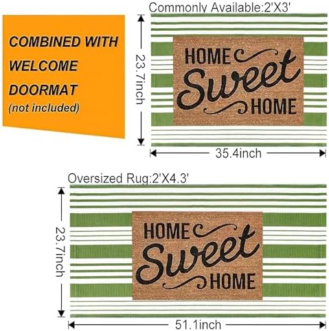 Green and White Striped Outdoor Rug 24x35 Door Mat Welcome Mat for Entryway