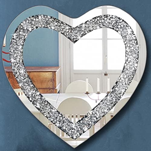 DMDFIRST Crystal Crush Diamond Heart Shaped Wall Mirror 20x20 Inch Frameless Decor Mirror