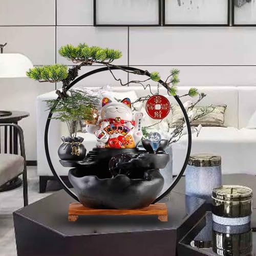 Indoor Relaxation Tabletop Fountain with Mist and LED Light