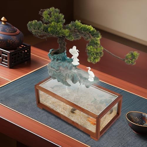 Porkke Spreading Fish Tank Flowing Ornament Desktop Fountain with LED Light and Atomizer for Home Office Decor