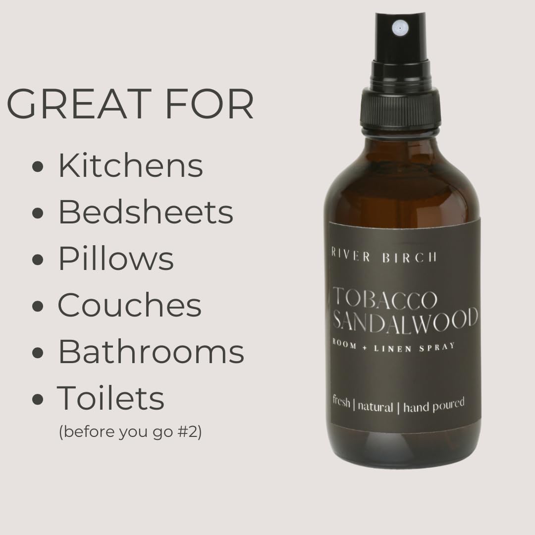 River Birch Tobacco Sandalwood Room Spray 4oz Glass Bottle Luxury Scented Linen Fragrance Handmade in Texas