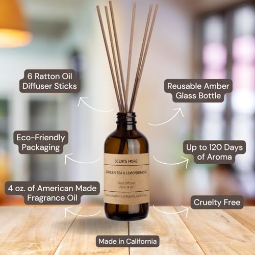 Mahogany Teakwood Reed Diffuser Set - 4oz Scented Fragrance Oil for Home Bedroom Bathroom
