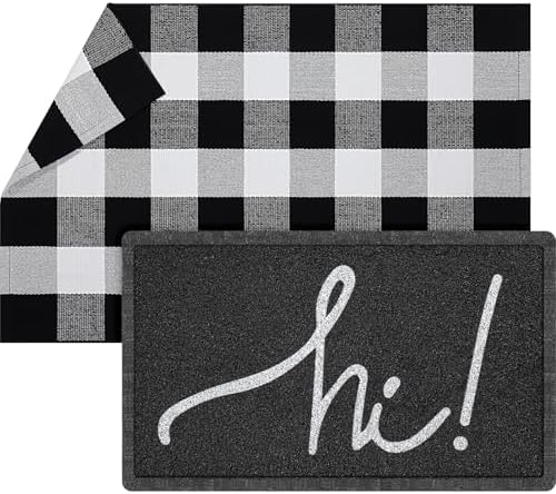 Geelin 2 Pcs Front Door Mats Buffalo Checkered Rug for Indoor Outdoor Entrance Decor