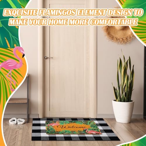 Geelin 2 Pcs Flamingo Door Mat Buffalo Plaid Rug Set