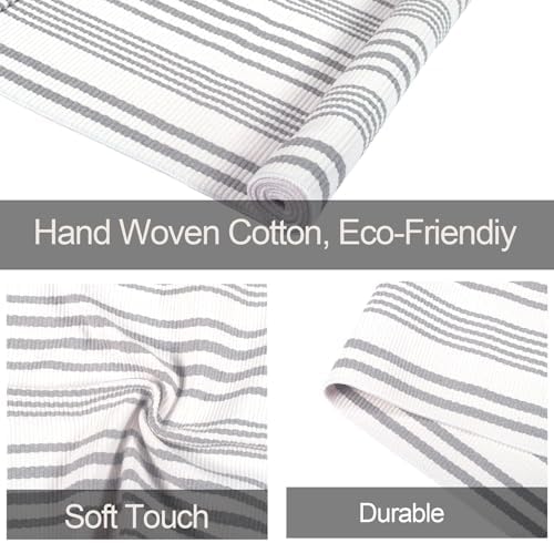 Striped Outdoor Rug for Porch 24x51 Grey White